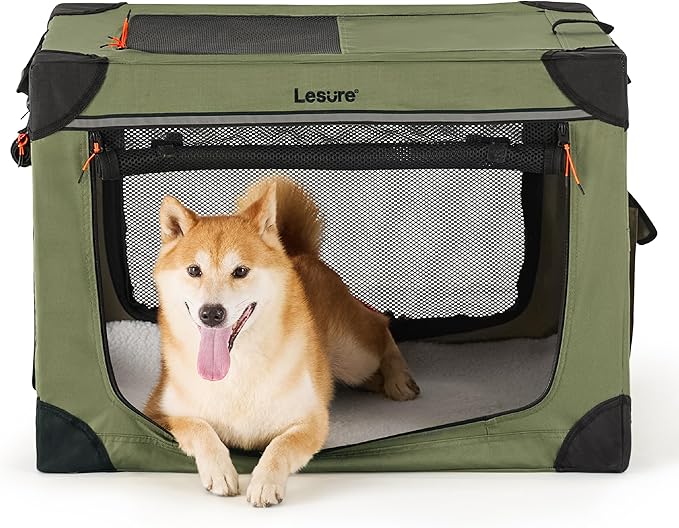 Lesure Soft Collapsible Dog Crate 30 Inch 4-Door Foldable