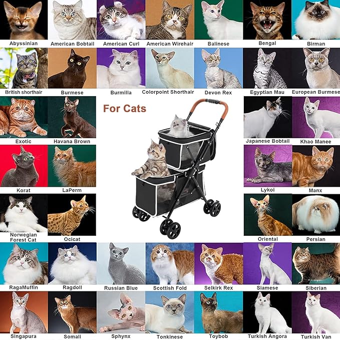 Double Pet Stroller for Dogs and Cats 4 Wheels,