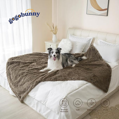 gogobunny Waterproof Plush Long Faux Fur Pet Throw Blanket Ultra Soft Fluffy Bed Couch Cover Washable (25x35 Inch 1), Stone)