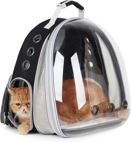 LOLLIMEOW Pet Carrier Backpack, Bubble Backpack Carrier, Cats and Puppies,Airline-Approved, Designed for Travel, Hiking, Walking & Outdoor Use (Front Expandable-Black)