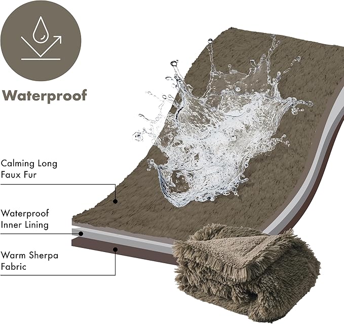 gogobunny Waterproof Plush Long Faux Fur Pet Throw Blanket Ultra Soft Fluffy Bed Couch Cover Washable (33x77 Inch 1), Stone)