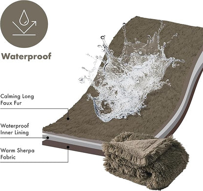 gogobunny Waterproof Plush Long Faux Fur Pet Throw Blanket Ultra Soft Fluffy Bed Couch Cover Washable (25x35 Inch 1), Stone)