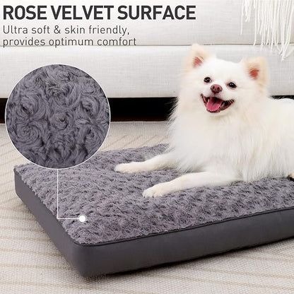 Dog Crate Bed Waterproof Dog Beds for Medium Dogs Rose Velvet Soft Fluffy Washable Dog Bed with Removable Cover & Anti-Slip Bottom 29 x 18 Inch,