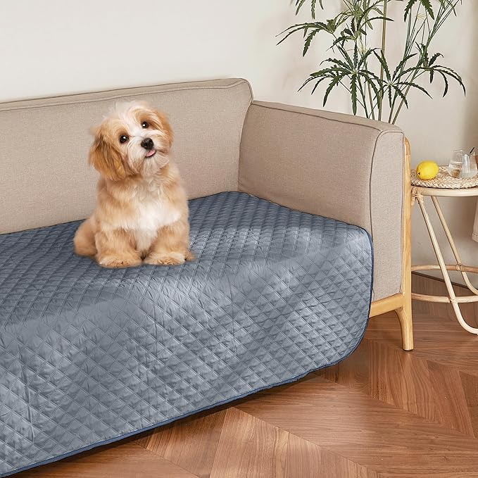 NICETOWN Waterproof Throw Blanket for Dogs & Indoor Cats, Washable Pet Furniture Floor Protector for Medium Large Dog Reversible Couch Cover, 52" Wide x 82" Long, 1 Panel, Navy/Stone Blue