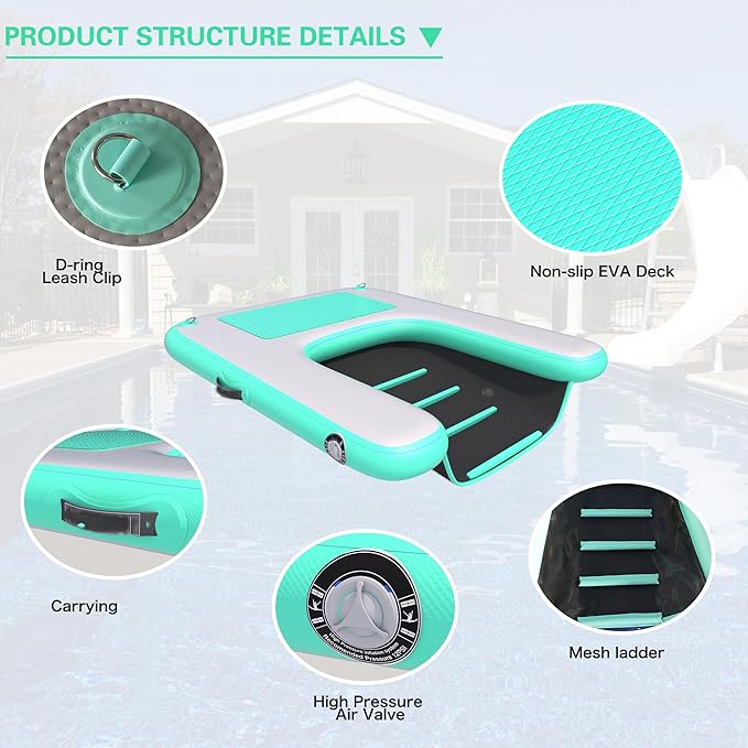 Inflatable Dog Raft Boat Dock Ramp Ladder Water 4.6ft x 3ft x 4in