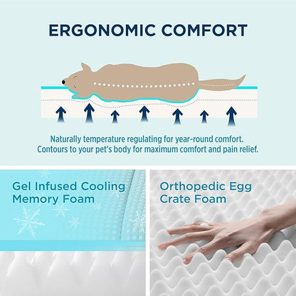 Bedsure Cooling Gel Foam Dog Bed for Large Dogs Cover(44"x32", Grey)