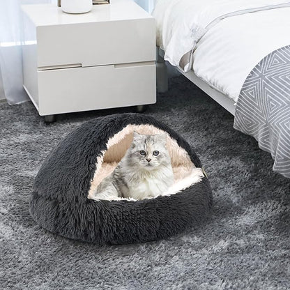 Round Hooded Cat Bed & Dog Bed with Cover Cave 16inch x 16inch)