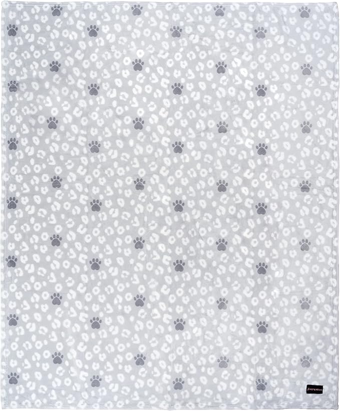 Juicy Couture Grey Leopard with Paws Dog Blanket with Sherpa Bone Shaped Pillow – Plush Puppy Blanket Throw