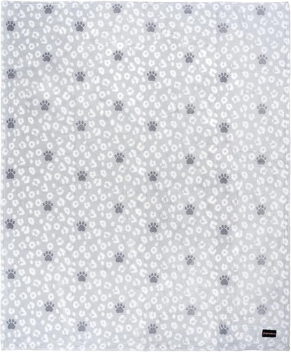 Juicy Couture Grey Leopard with Paws Dog Blanket with Sherpa Bone Shaped Pillow – Plush Puppy Blanket Throw