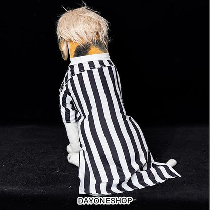 Black Striped Dog Suit wit Blonde Wig Scientist Dog Costume Pet Costume Cosplay Clothes Outfit Accessories Party Favors (X-Large, Striped Clothes with Wig)