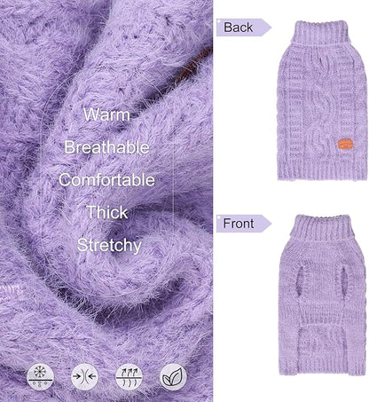 BEAUTYZOO Small Dog Sweater -Turtleneck Pullover Classic Cable Knit Fuzzy Winter Coat Dog Cold Weather Clothes for Small Medium Dogs Puppy Girl Boys,Purple S