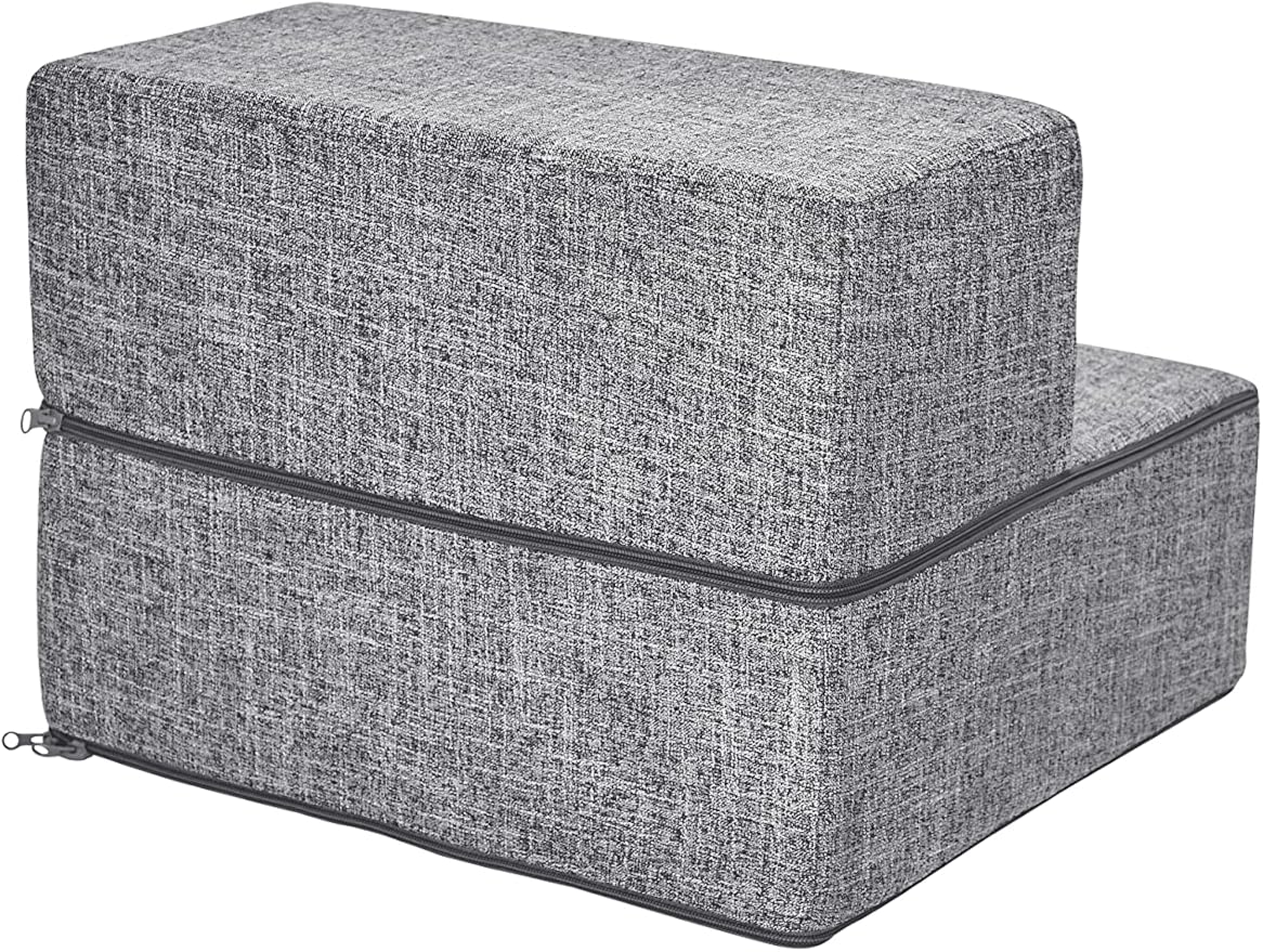 Best Pet Supplies Foldable Foam Pet Steps for Small Dogs and Cats Linen,2-Step