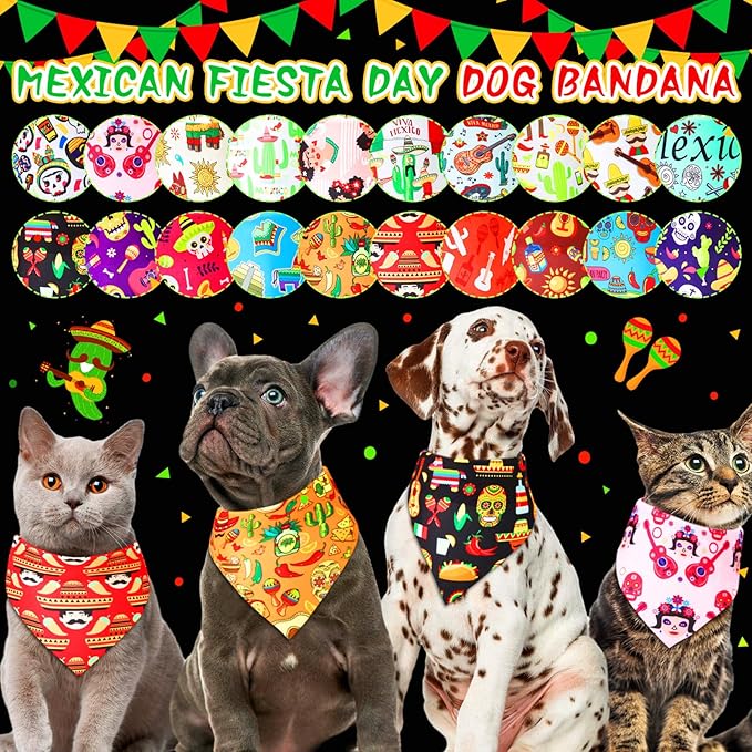 100 Pcs Dog Bandanas Bulk Cinco De Mayo
