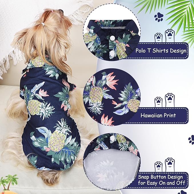 Dog Hawaiian Shirt Hawaii Style Summer Dog Clothes Boy Girl Breathable Cool Costume Beach Seaside Sweatshirt for Small Puppy Polo T-Shirt Pet Outfit