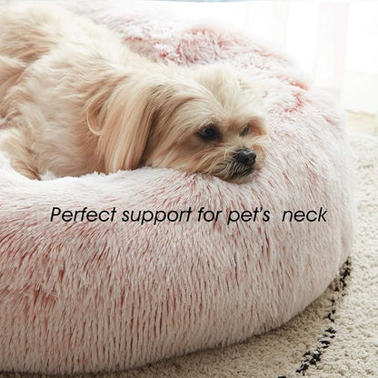 WESTERN HOME WH Calming Dog Bed & Cat Bed, Anti-Anxiety Donut Dog Cuddler Bed, Warming Cozy Soft Dog Round Bed, Fluffy Faux Fur Plush Dog Cat Cushion Bed for Small Medium Dogs and Cats