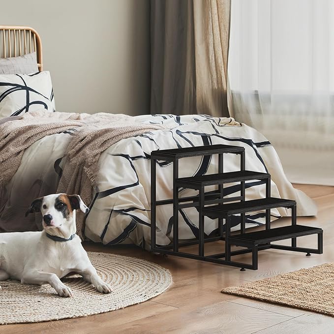 Pet Stairs for High Bed 4 Steps Dog Stairs for Small Dogs Black Pet Bed Steps for Large Dogs 100 Pounds Wood Tall Dog Stairs for Small Dogs