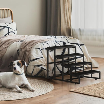 Pet Stairs for High Bed 4 Steps Dog Stairs for Small Dogs Black Pet Bed Steps for Large Dogs 100 Pounds Wood Tall Dog Stairs for Small Dogs