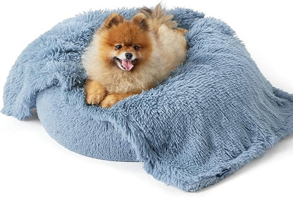 Bedsure Waterproof Dog Blankets for Small Dogs - Calming Cat Blanket for Couch Protector Washable, Long Faux Fur Pet Throw Blanket for Puppy, Reversible Furniture Protection, 25"x35", Blue