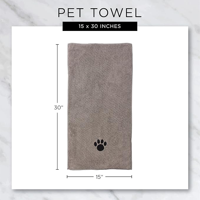Bone Dry Pet Grooming Towel Collection Embroidered Absorbent Microfiber Drying Set 15x30, Stonewash 3 Count