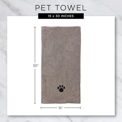 Bone Dry Pet Grooming Towel Collection Embroidered Absorbent Microfiber Drying Set 15x30, Stonewash 3 Count