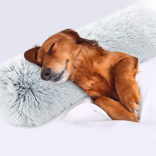 HOMBYS Dog Claming Pillow for Large and Medium Dogs, Soft Faux Fur Dog Neck Pillow Improve Anxiety Relief, Machine Washable Pet Pillow for Dogs & Cats, Pet Calming Toy(Light Grey, 25"x8"x4")