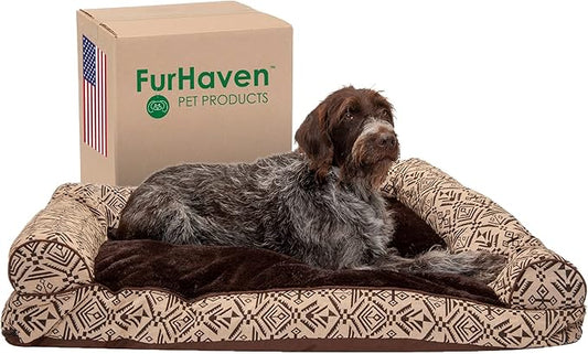Furhaven Pillow Dog Bed for Large Dogs w/ Removable Bolsters & Washable Cover