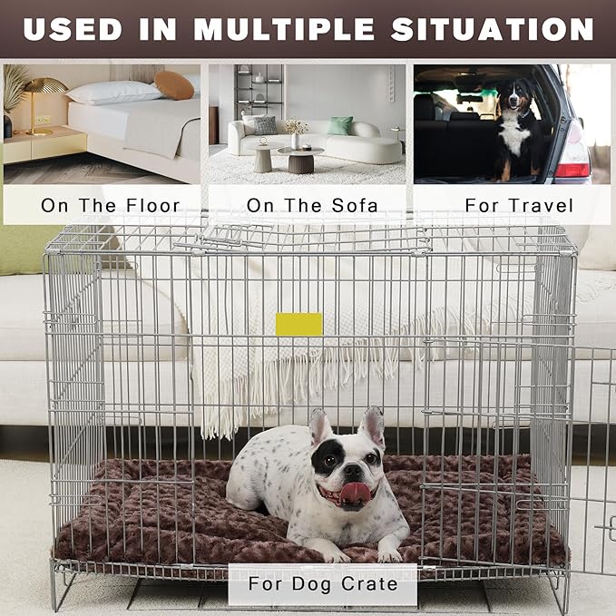 Washable Dog Bed Mat Reversible Dog Crate Pad Soft Fluffy Pet Kennel Beds Dog Sleeping Mattress for Large Jumbo Medium Small Dogs 41 x 27 Inch,