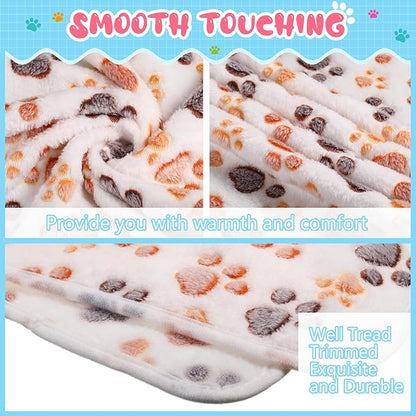 4 Pcs Pet Blanket Dog Puppy Blanket Paw Print Fleece Blanket for Small Medium Pet Dog Cat Warm Soft Sleep Mat Guinea Pig Cage Liners Blanket (White,Small(24 x 16 Inch))