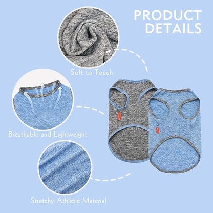 KYEESE 2 Pack Dog Shirts Quick Dry Soft Stretchy Dog T-Shirts with Reflective Label Tank Top Sleeveless Vest Sun Protection Dog Clothes for Small Dogs