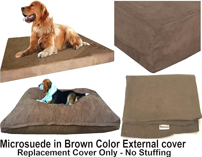 Dogbed4less External Pet Bed Cover with Zipper Liner for Extra Large Dog, 55"X37"x4" XXL, Brown - Replacement Cover Only