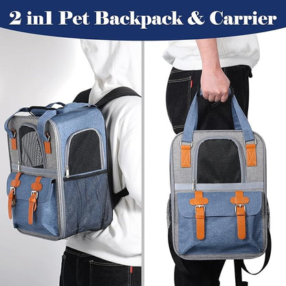 Pet Backpack Carrier for Small Dogs/Cats, Puppies and Small Animals, Fully Ventilated with Breathable Mesh, Comfortable Collapsible Cat Bag for Travel, Hiking, Camping