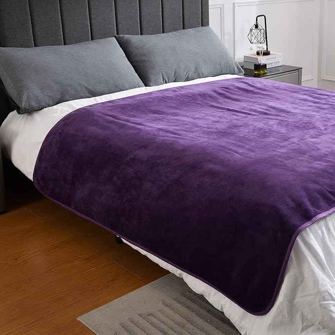 Waterproof Blanket for Bed Couch Sofa, Soft Liquid Pee Proof Pet Blanket for Dog Puppy Cat, Reversible Sherpa Fleece Blanket for Furniture Protector (Dark Purple, 50x60 inches)