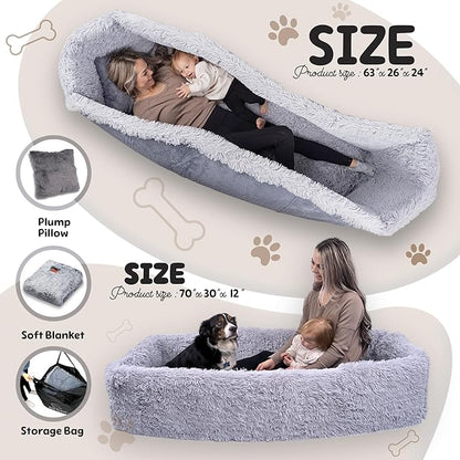 Comfy Human Dog Bed for People Adults 2in1 Foldable 70"x30”x12” Portable