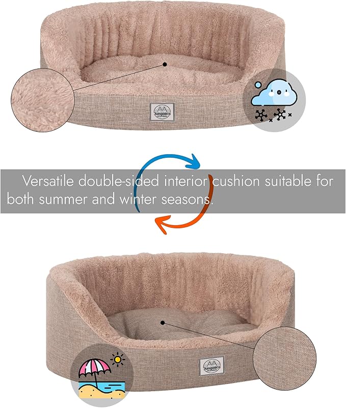 ,Beige-Medium -Ultra Soft, Cozy,Calming,Removable Washable Cover with Zipper.Anti-Slip Cat and Dog Bed.Double sided for Winter and Summer.