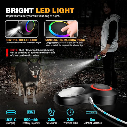 Retractable Dog Leash with Light 20ft Dog 110lbs