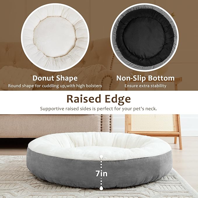 Love's cabin Round Donut Cat and Dog Cushion Bed 25in Pet