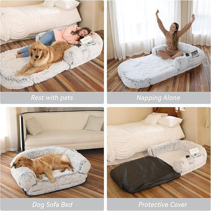 YAEM Human Dog Bed, 74"x44"x10" Dog Beds for Large Dogs, Foldable Plush Washable Dog Bed for People Doze Off, Orthopedic Dog Beds for Humans Size Fits You and Pets - Grey