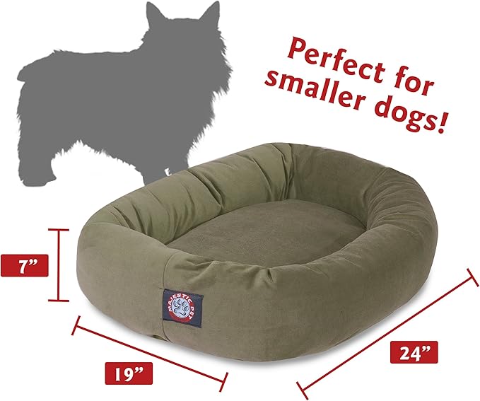 Majestic Pet 24 Inch Suede Calming Dog Bed Washable – Cozy Soft Round Dog Bed with Spine Support for Dogs to Rest their Head 24x19x7 (Inch)