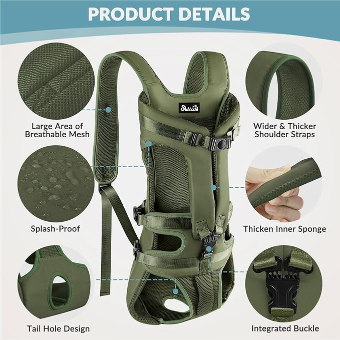 Lukovee Dog Backpack Carrier, Legs Out Easy-fit Dog Front Carrier for Small Medium Dogs, Adjustable Hands Free Dog Chest Carrier for Hiking Cycling (Green,X-Large)