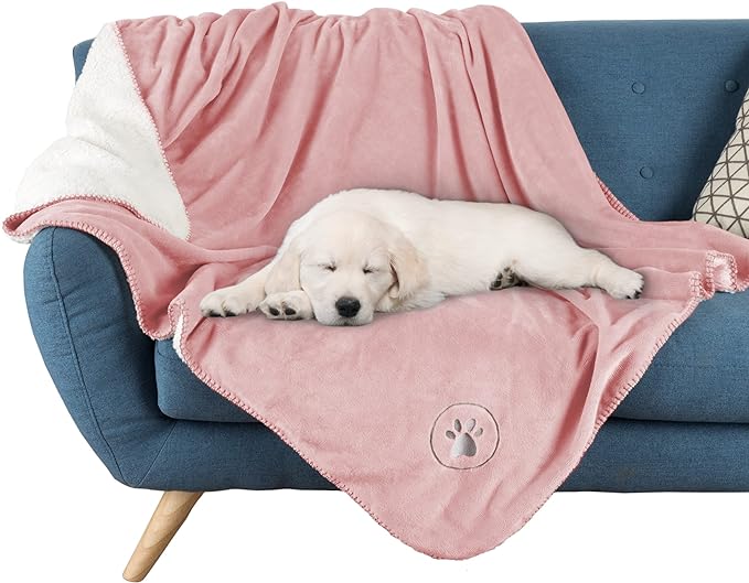 Waterproof Dog Blanket - 50x60-Inch Reversible Sherpa Dog Blanket for Couch, Bed, or Car - Protects from Spills, Stains, or Pet Fur by PETMAKER (Pink)