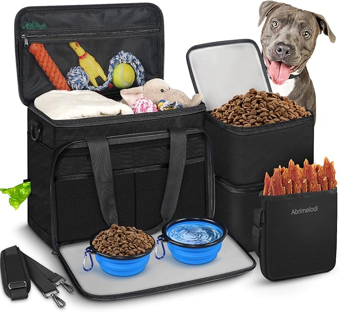 Pet Travel Bag, Weekend Away Dog Travel Set for Dogs, Cats, Dog Travel Bag with Multi-Function Pockets, Pet Supplies for Dogs with Dog Treat Pouch, Black Dog Bags for Traveling