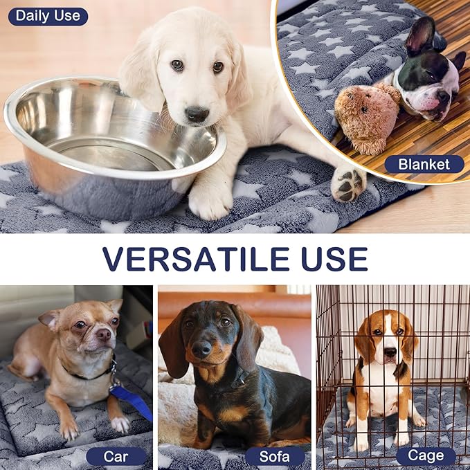 4 Pcs Dog Bed Mat Dog Crate Pad Reversible Dog Crate Mat Machine Washable Dog Bed Pad Star Pet Sleeping Mat Kennel Bed Pad for Crate for Small, Medium, Large Dog (Blue, 18 x 24 x 1.6 Inch)