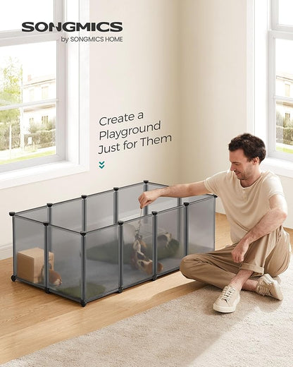 SONGMICS 20 Panels Pet Playpen with Floor, Small Animal Playpen, Pet Fence Indoor, DIY Plastic Enclosure for Guinea Pigs, Bunny, Hamsters, Hedgehogs, 49.2 x 24.8 x 16.5 Inches, Gray ULPC001G01