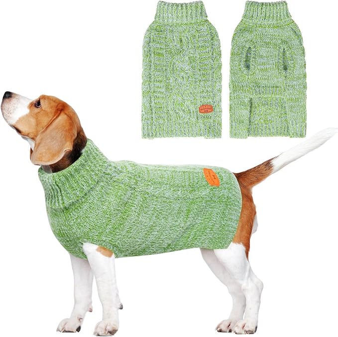 BEAUTYZOO Small Dog Sweater -Turtleneck Pullover Classic Cable Knit Fuzzy Winter Coat Dog Cold Weather Clothes for Small Medium Dogs Puppy Girl Boys,Green SM