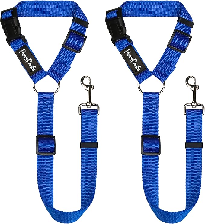 PawsPawty 2 Pack Headrest Dog Car Safety Seat Belt Adjustable Nylon Fabric Car Leash Vehicle Seatbelts Harness for Dogs 2-in-1 Leash and Restraint