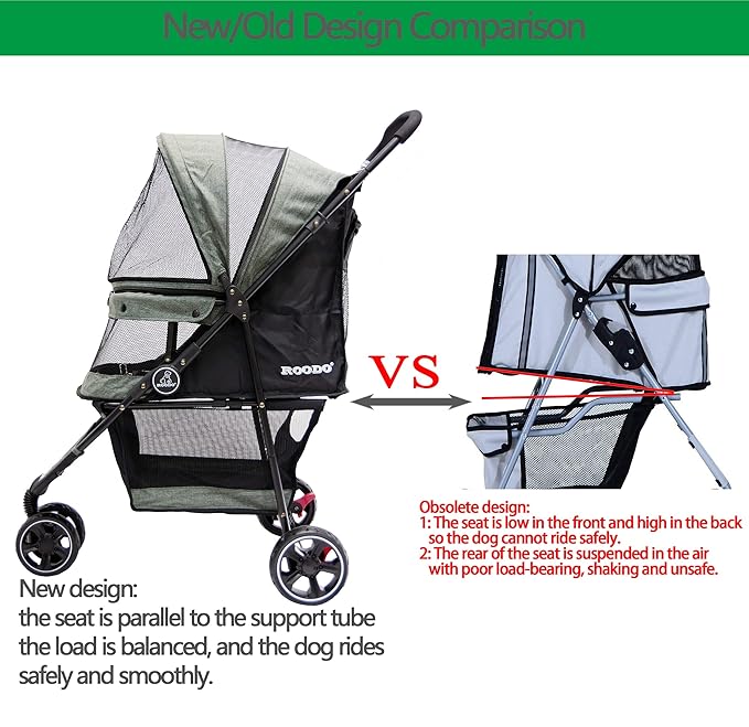 ROODO Dog Stroller 3Wheel Pet Stroller Cat Stroller 30lbs Small