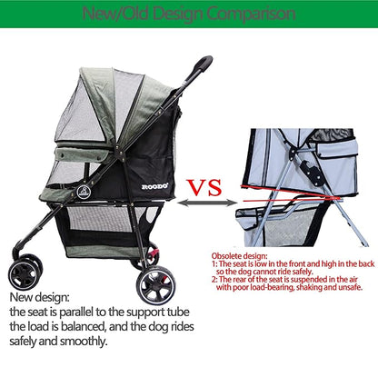 ROODO Dog Stroller 3Wheel Pet Stroller Cat Stroller 30lbs Small