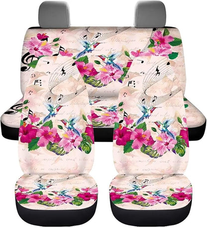 Hummingbird Flower Cute Car Seat Covers Full Set 4pcs Front