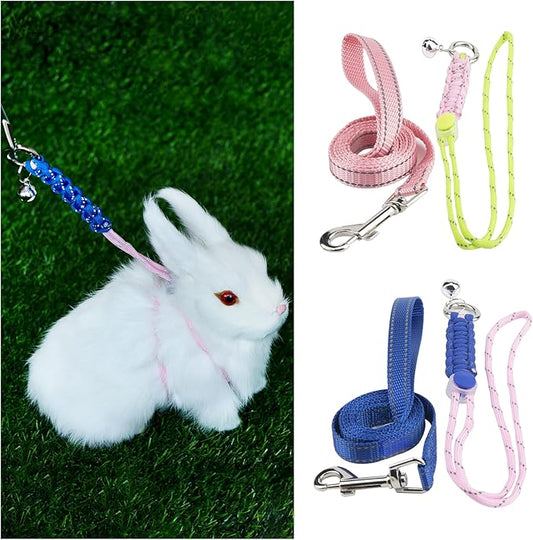 2pcs Ferret Harness and Leash Set, Escape Proof Figure 8 Harness with Reflective Strap and Bell for Ferrets, Rabbits, Bearded Dragon, Guinea Pig, Chinchilla and Hamster Small Animal Harness