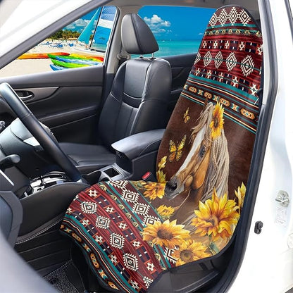 Aztec Tribal Horse Waterproof Towel Car Seat Cover Anti-Slip Bucket Seat Protector Washable Car Accessories Decro from Sweat, Food, Dirt, Gym, Swimming, Workout and Grime